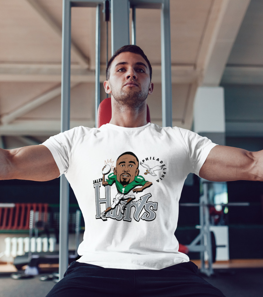 Jalen Hurts Philadelphia Eagles Football Caricature Running Action T-Shirt