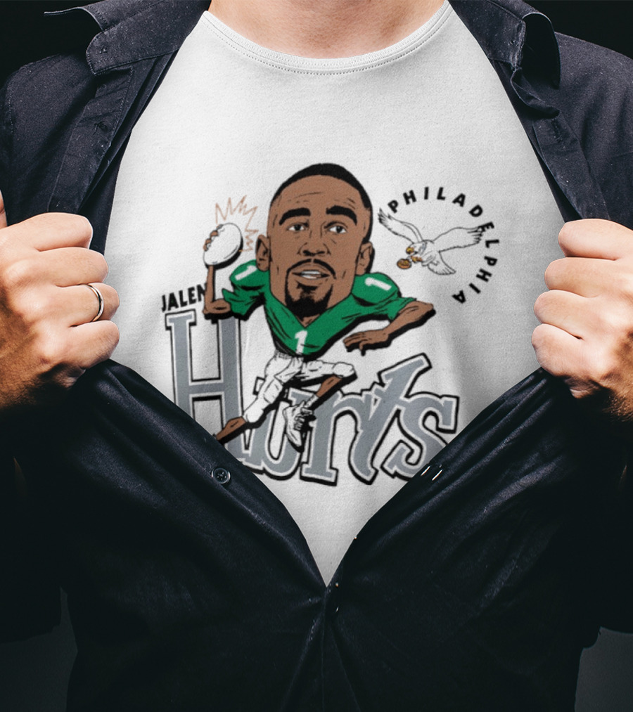 Jalen Hurts Philadelphia Eagles Football Caricature Running Action T-Shirt