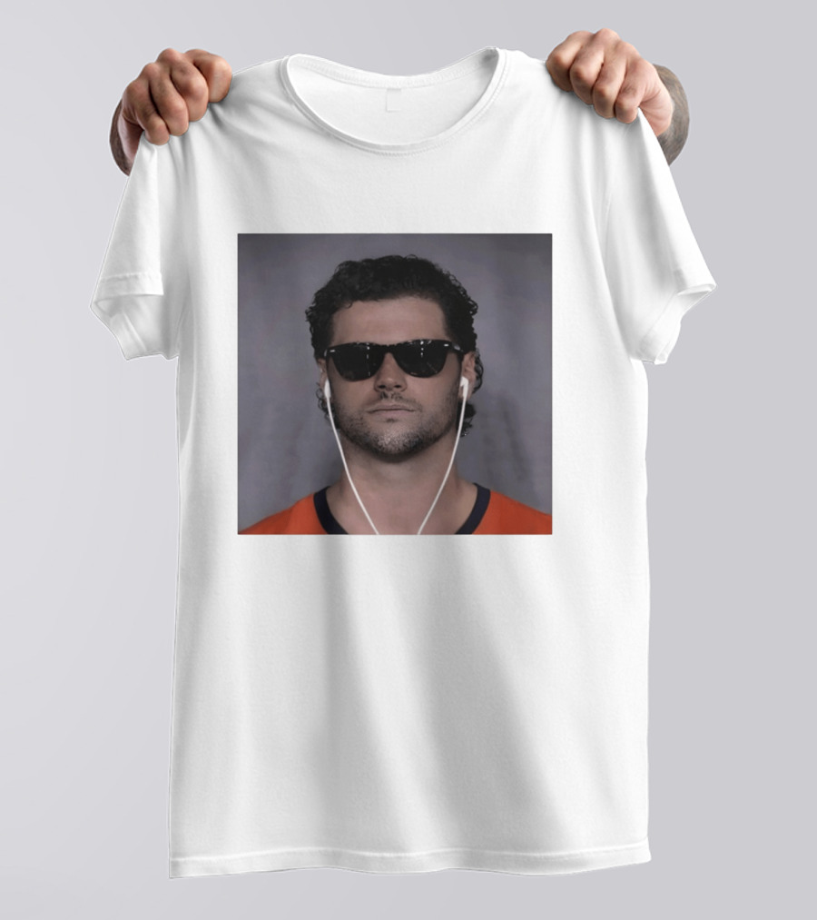 Jarrett Stidham Sunglasses And Earbuds Denver Broncos Orange T-Shirt
