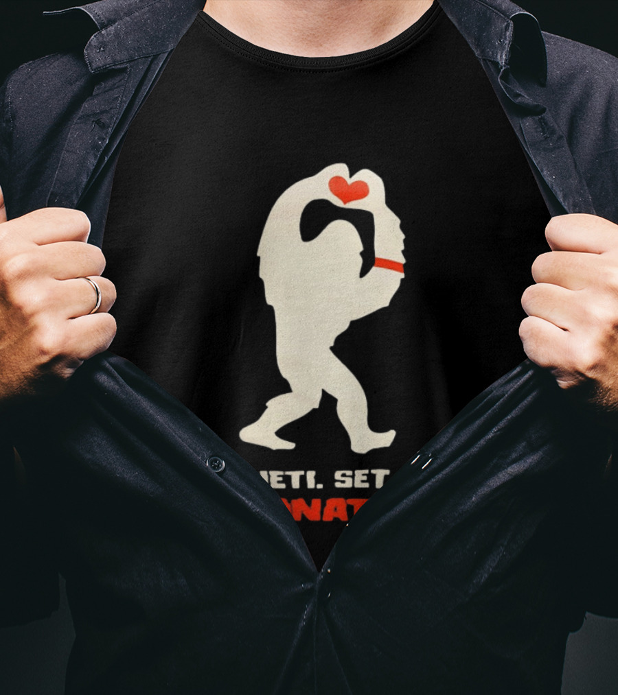 Yeti Set Donate Bigfoot Holding Heart Charity T-Shirt