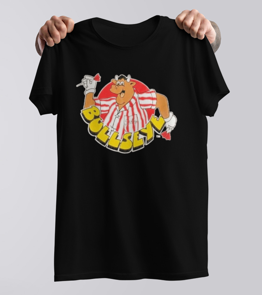 Bullseye Cartoon Bull With Darts Red And White Stripes T-Shirt