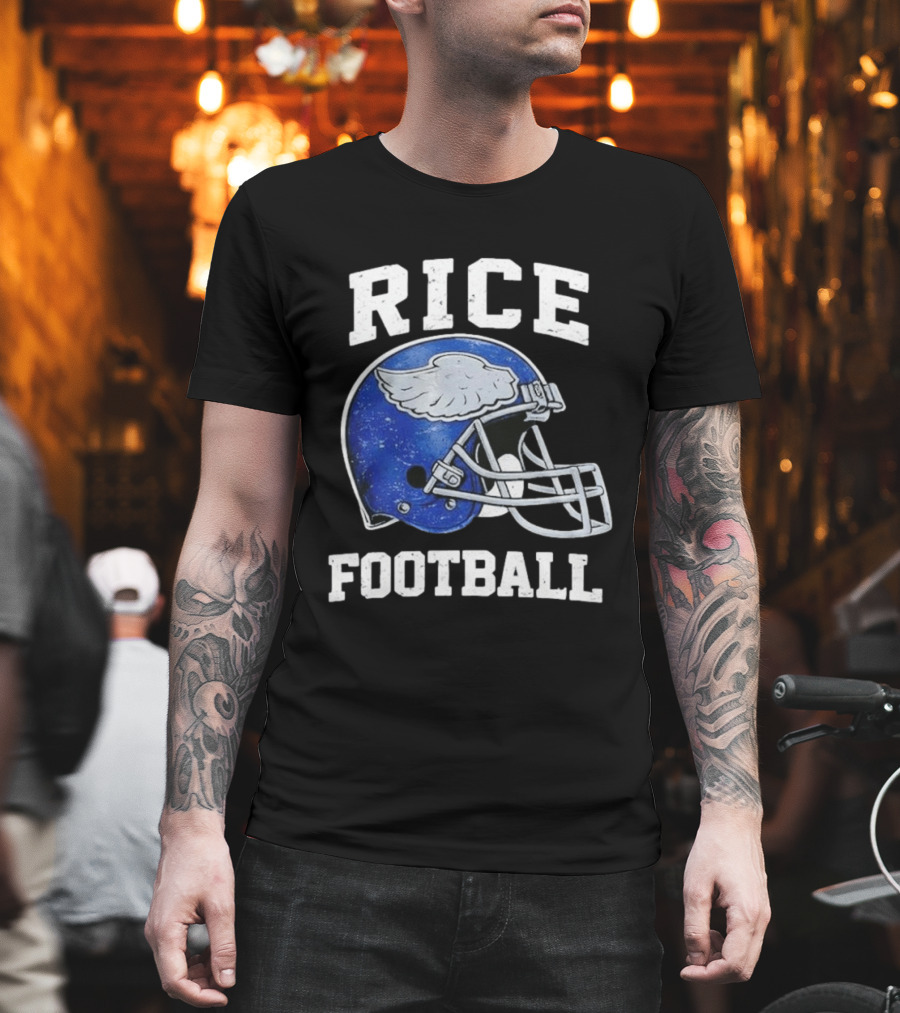 Rice Football Blue Winged Helmet T-Shirt