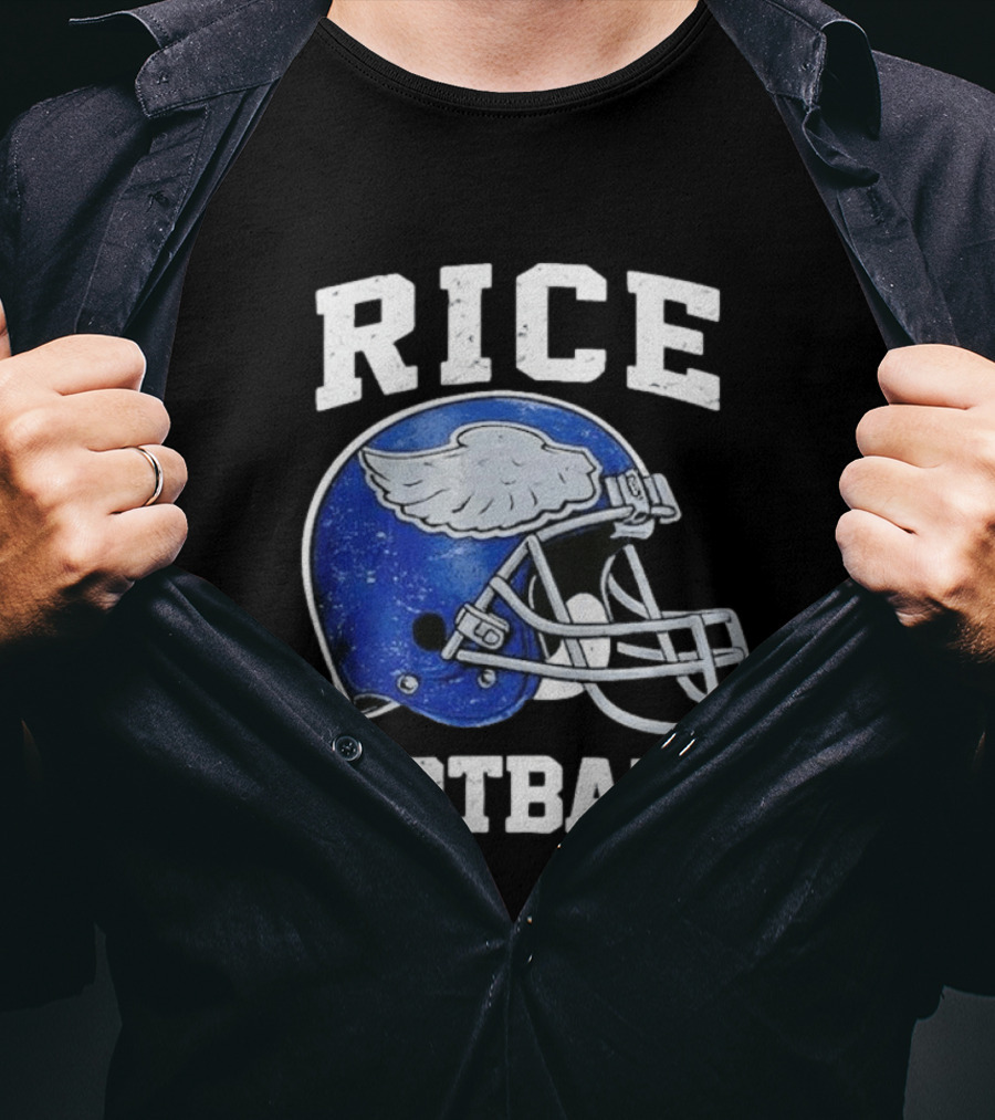 Rice Football Blue Winged Helmet T-Shirt