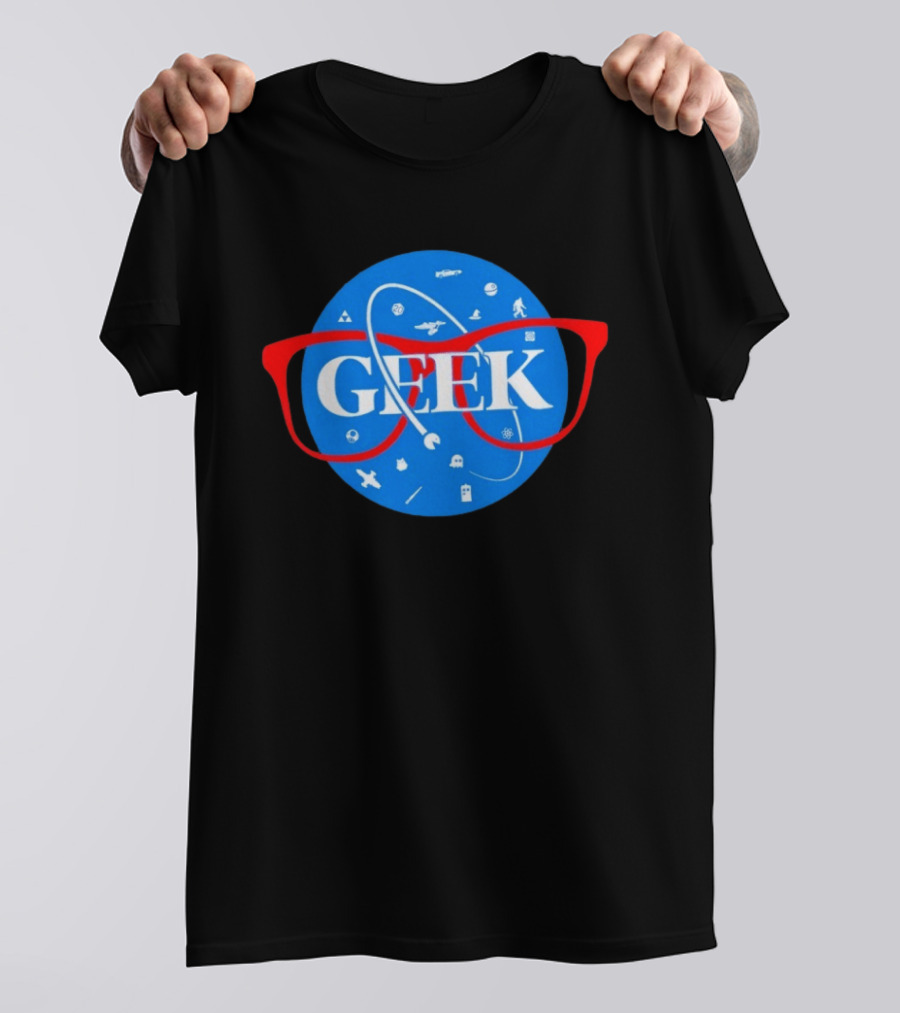Geek Glasses Space Icons Distressed Patch T-Shirt