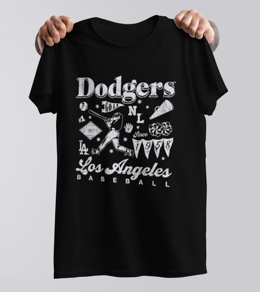 Dodgers Los Angeles Baseball Vintage Style Iconography MLB 1958 T-Shirt