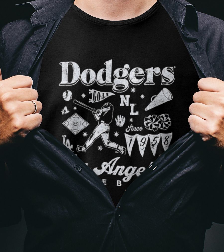 Dodgers Los Angeles Baseball Vintage Style Iconography MLB 1958 T-Shirt