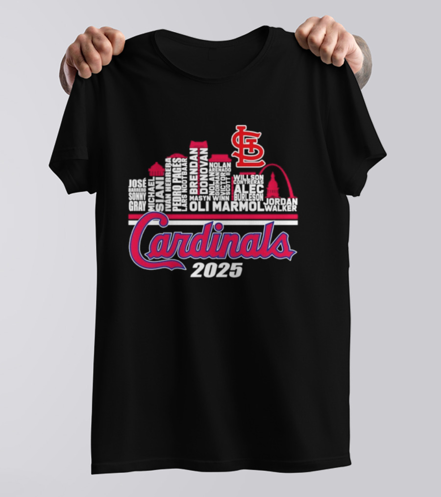 St Louis Cardinals Player Names City Skyline 2025 T-Shirt
