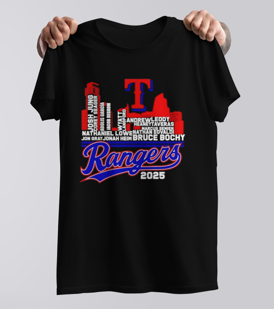 Texas Rangers 2025 City Skyline Players Names Bruce Bochy T-Shirt