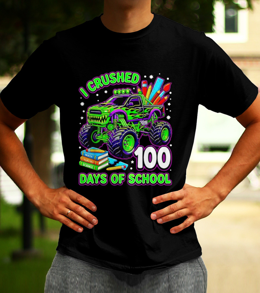 I Crushed 100 Days Of School Monster Truck Math Reading Science Book T-Shirt