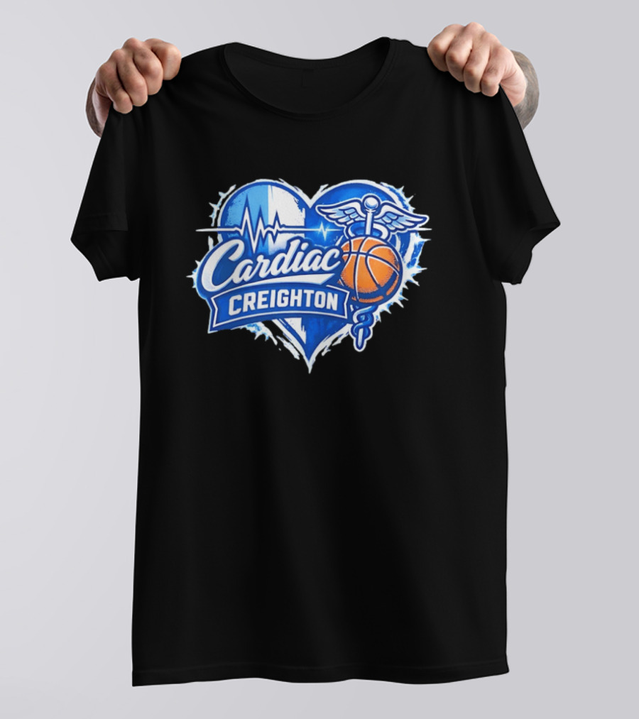 Cardiac Creighton Basketball Heartbeat Caduceus Basketball T-Shirt