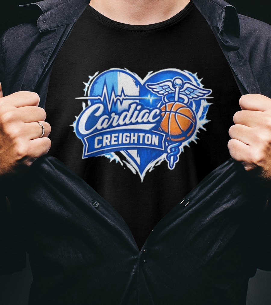 Cardiac Creighton Basketball Heartbeat Caduceus Basketball T-Shirt