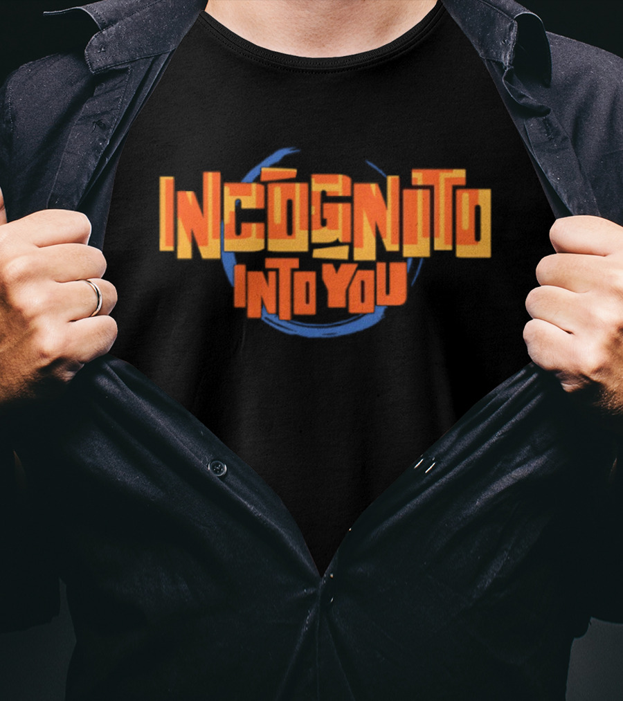 Incognito Into You Bold Orange Text With Blue Swirl T-Shirt