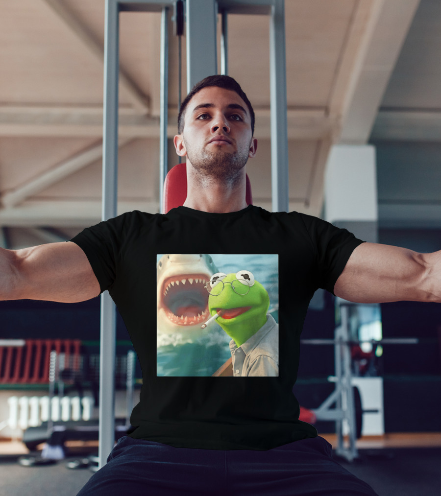 Kermit Smoking With Jaws Shark Movie T-Shirt