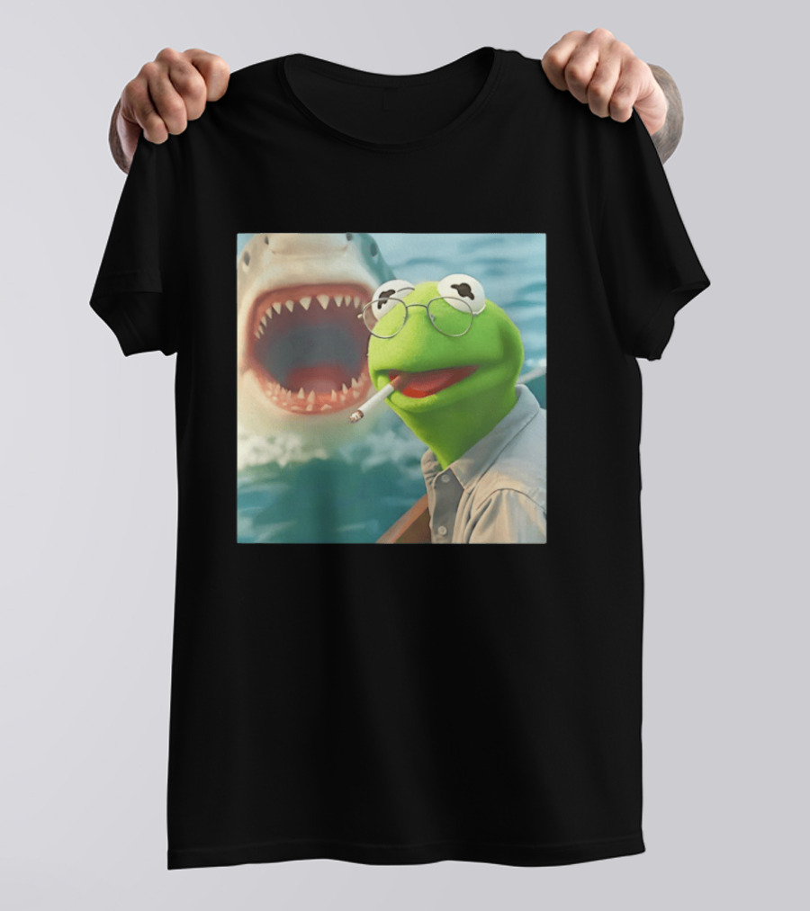 Kermit Smoking With Jaws Shark Movie T-Shirt