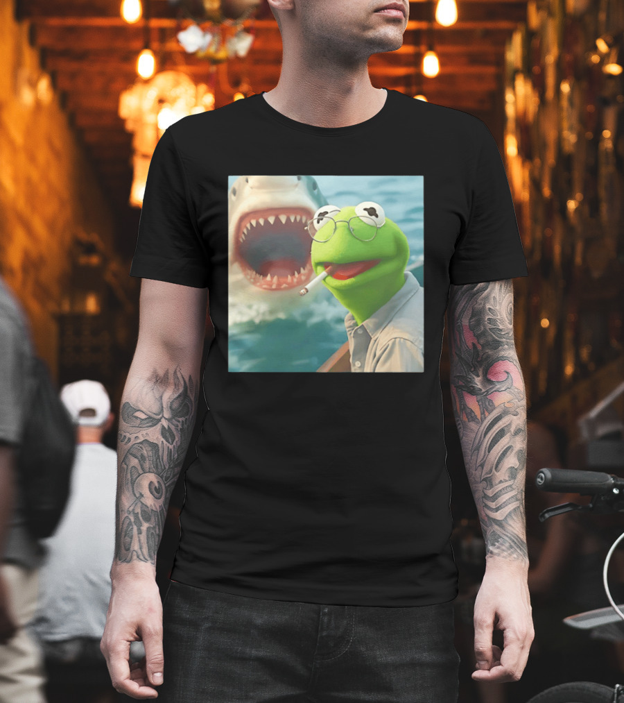 Kermit Smoking With Jaws Shark Movie T-Shirt
