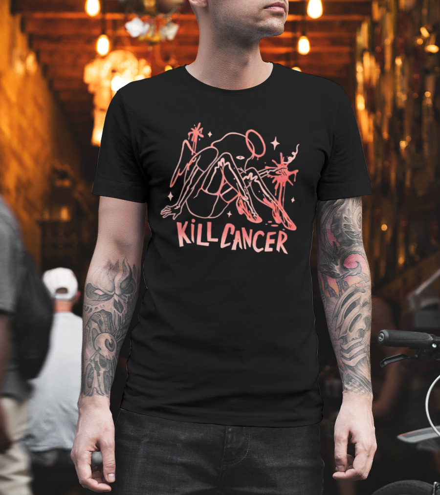 Kill Cancer Angela Unique Line Art Style Empowerment T-Shirt