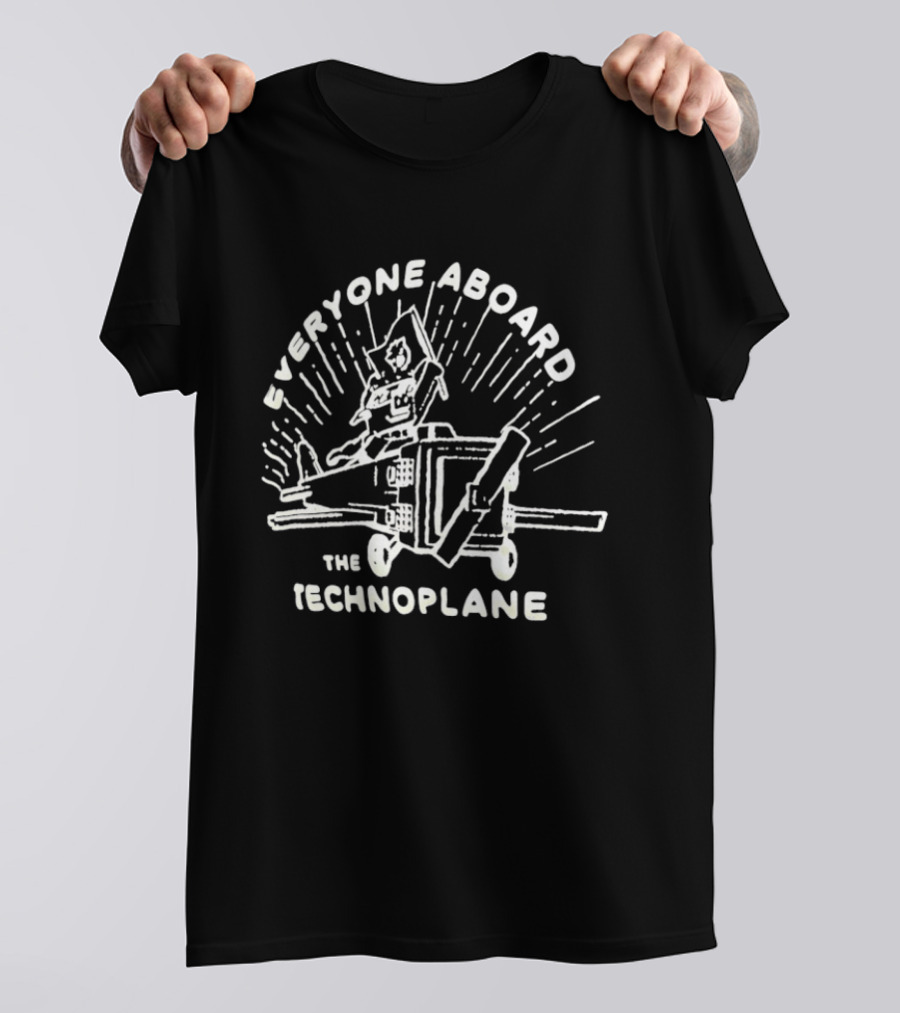 Everyone Aboard The Technoplane Retro Cartoon Pilot Adventure T-Shirt