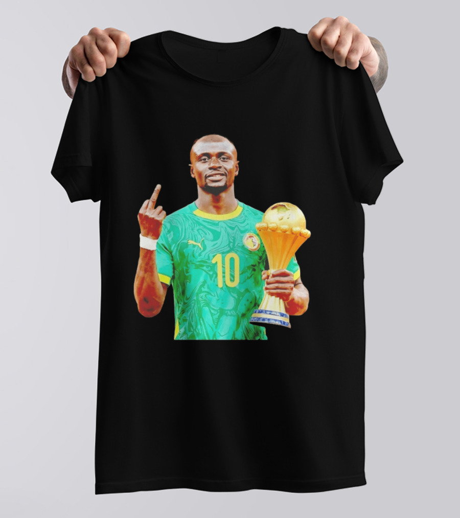Sadio Mane Number 10 Senegal Jersey Holding Trophy Middle Finger T-Shirt