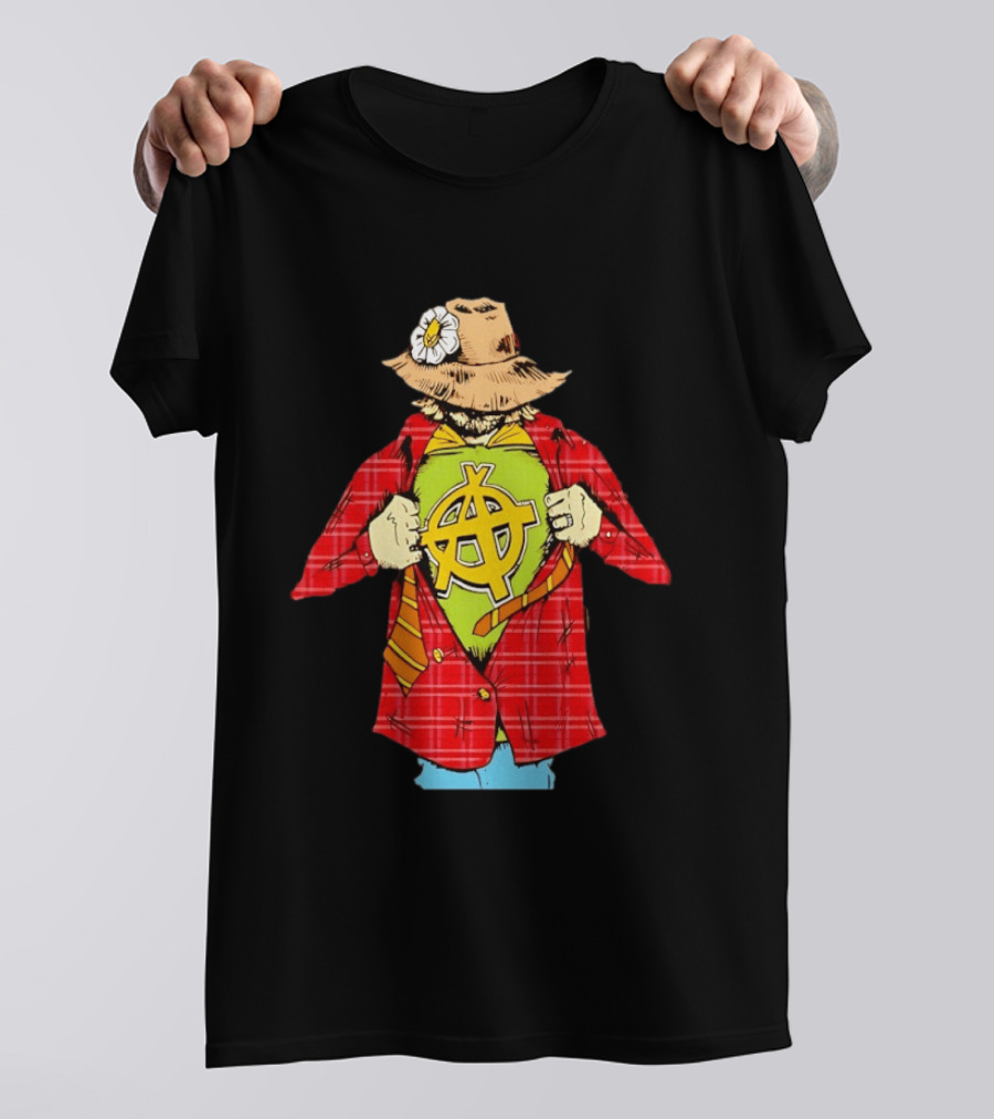 Scarecrow Anarchy Symbol With Plaid Jacket And Straw Hat T-Shirt
