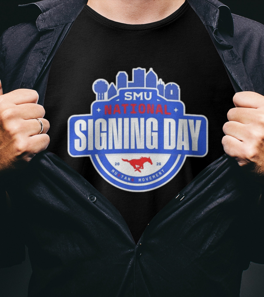 SMU Mustangs National Signing Day Mustang Movement 2026 Skyline T-Shirt