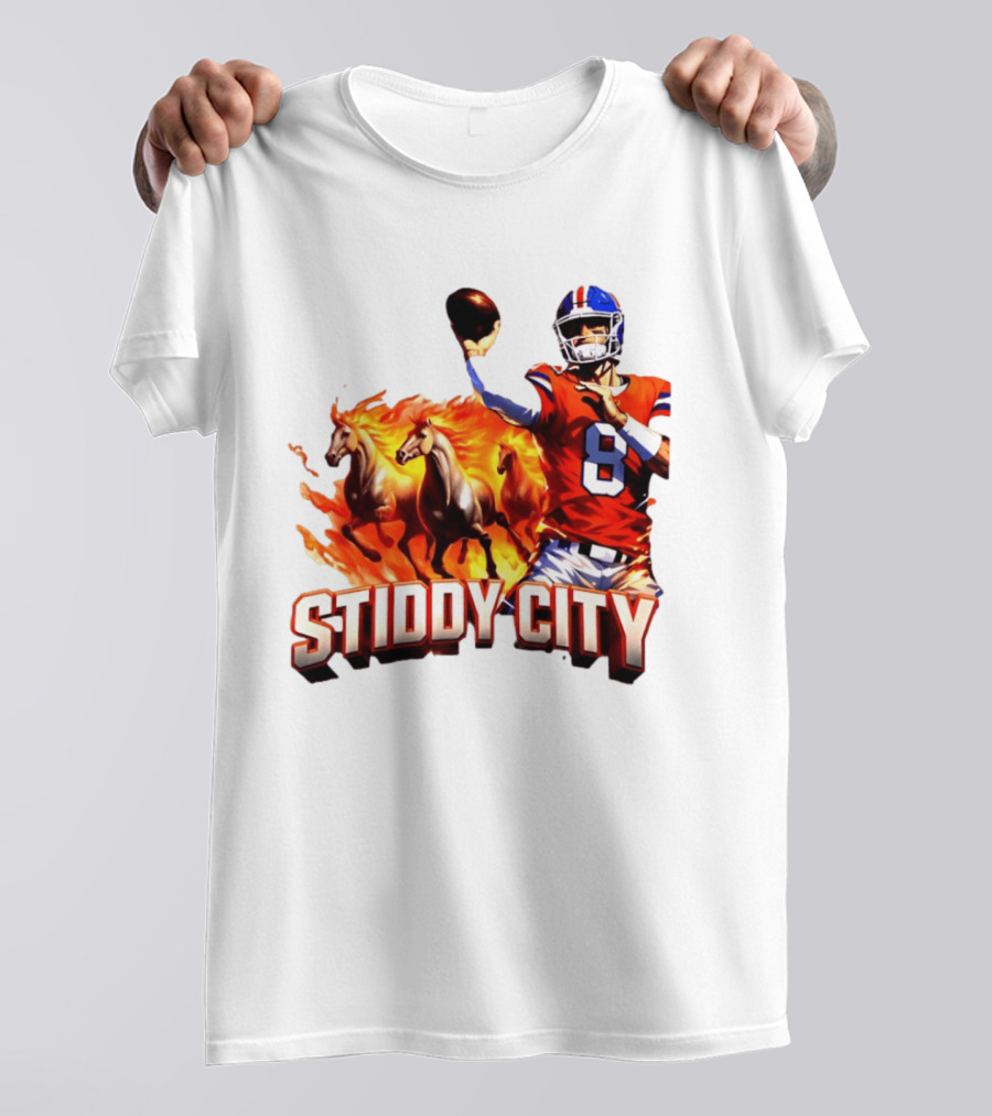 Denver Broncos Stiddy City Quarterback And Horses In Flames T-Shirt