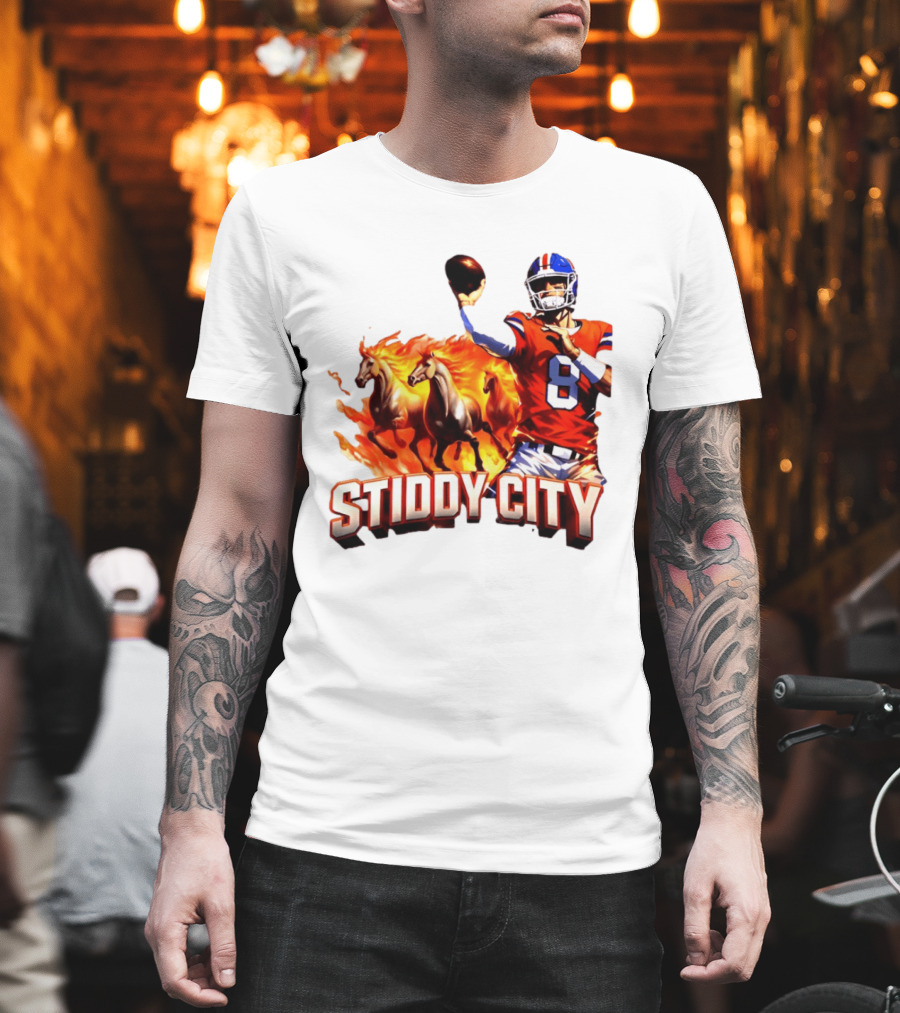 Denver Broncos Stiddy City Quarterback And Horses In Flames T-Shirt