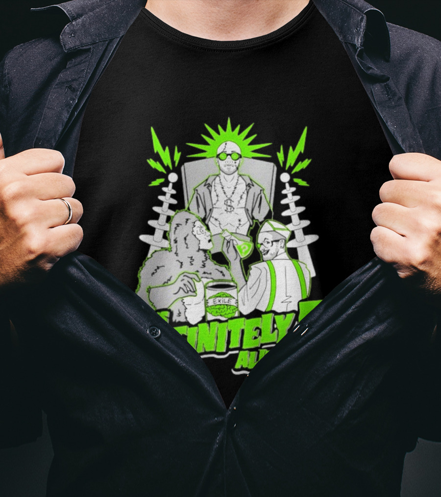 He's Definitely Alive Exile Bright Green Highlights Gorilla And Scientist T-Shirt