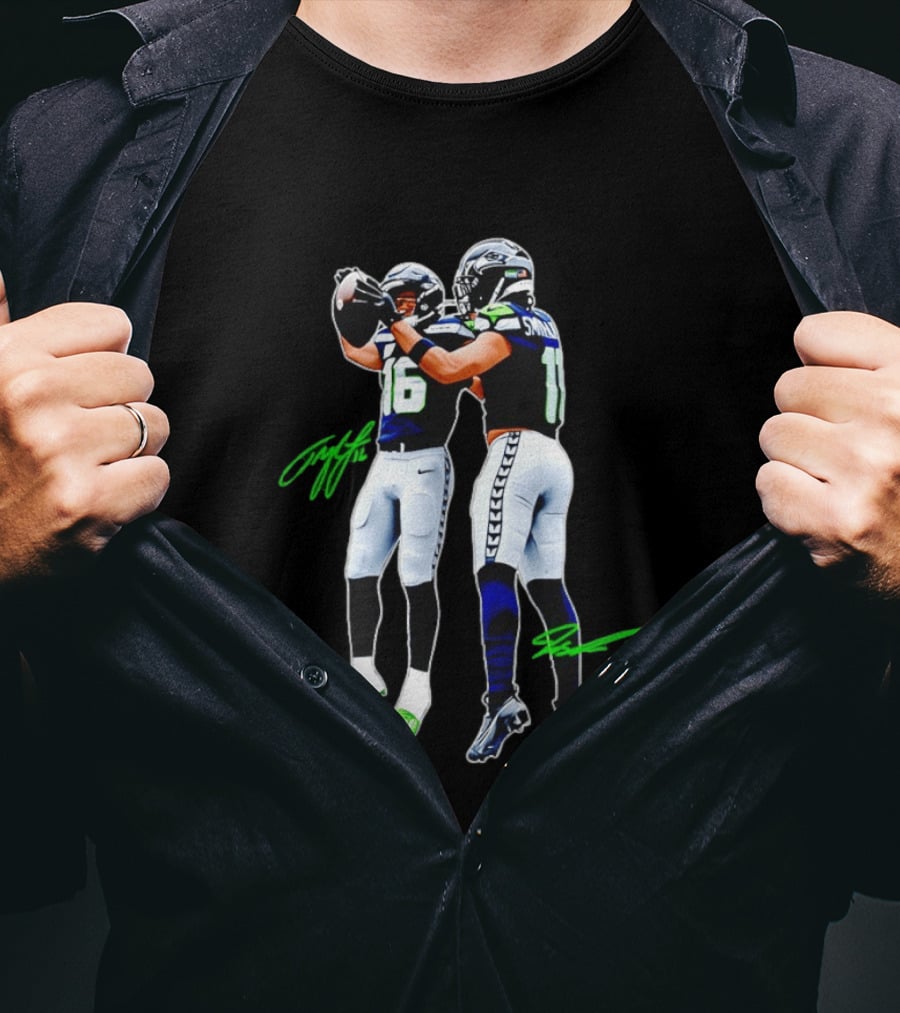 Tyler Lockett Jaxon Smith Njigba Seattle Seahawks Signatures NFC Football T-Shirt