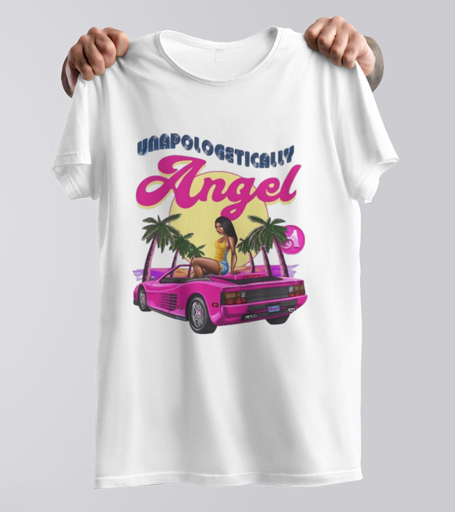 Unapologetically Angel Paradise Sunset With Pink Car And Palm Trees T-Shirt