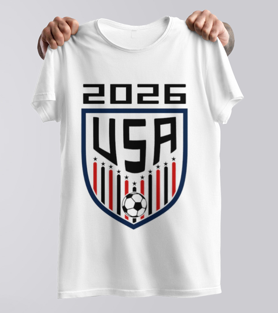 USA 2026 Soccer Emblem With Stars And Stripes Ball T-Shirt