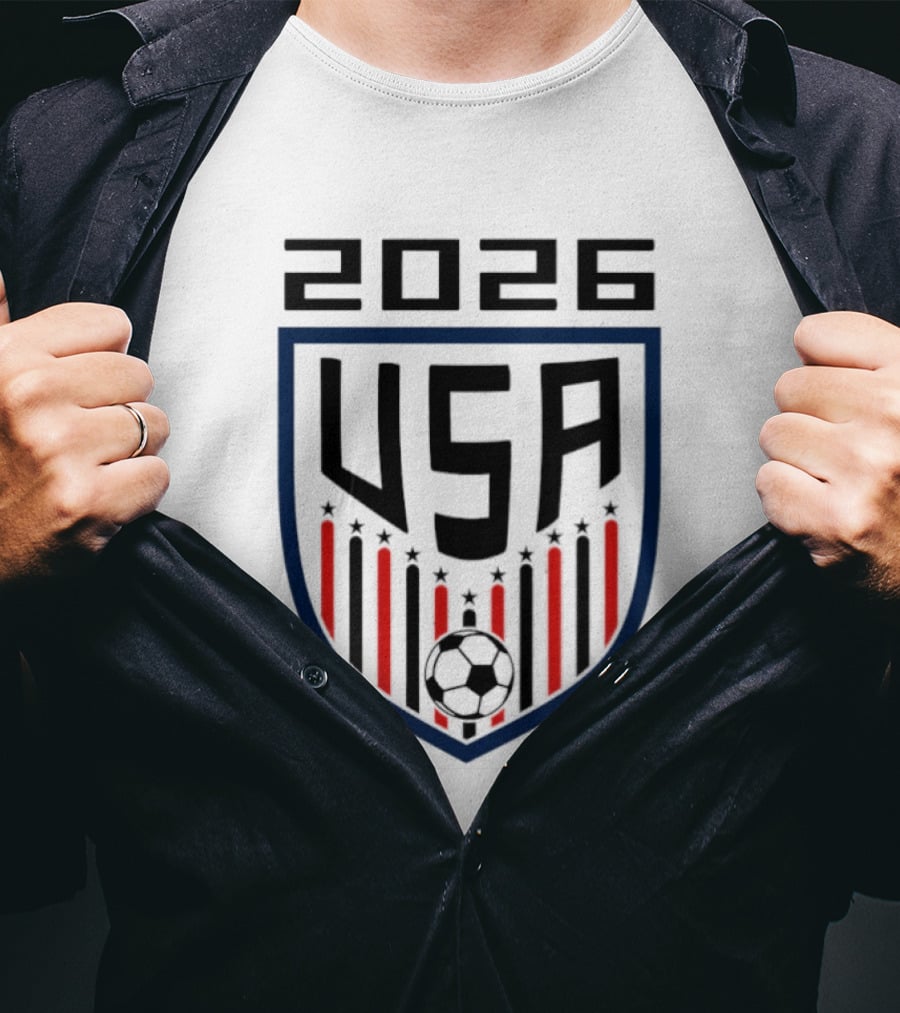 USA 2026 Soccer Emblem With Stars And Stripes Ball T-Shirt