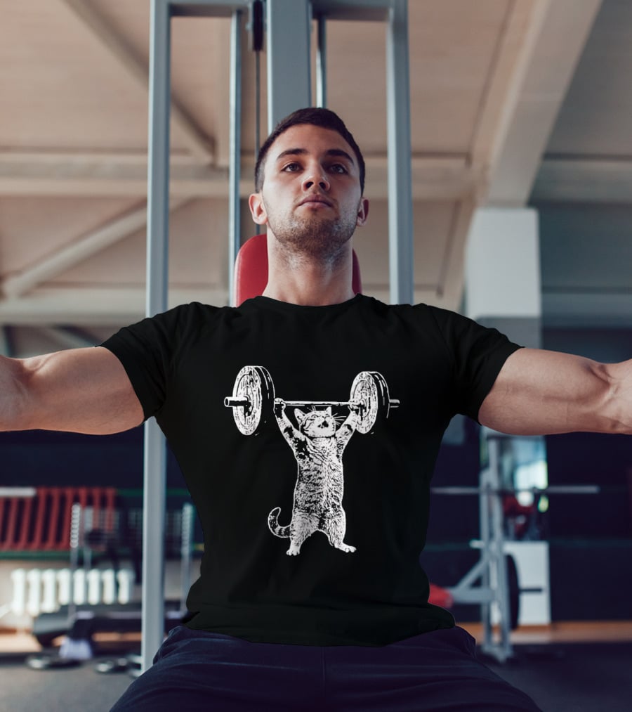 Cat Shoulder Overhead Press Weightlifting Feline Lifting Barbell T-Shirt