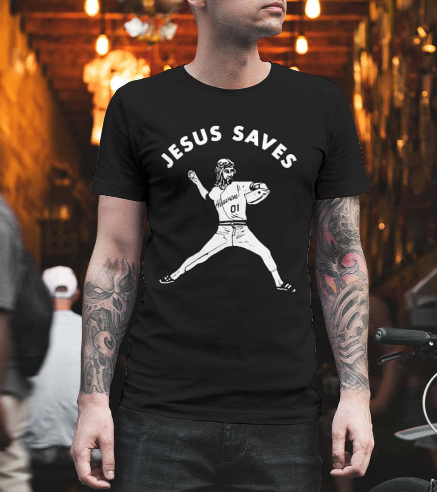 Jesus Saves 01 Baseball Pitcher Heavenly Religious Message T-Shirt
