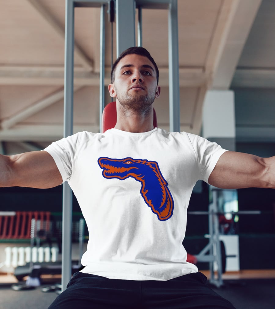 Florida Gators State Shape Blue Orange Gator Map T-Shirt