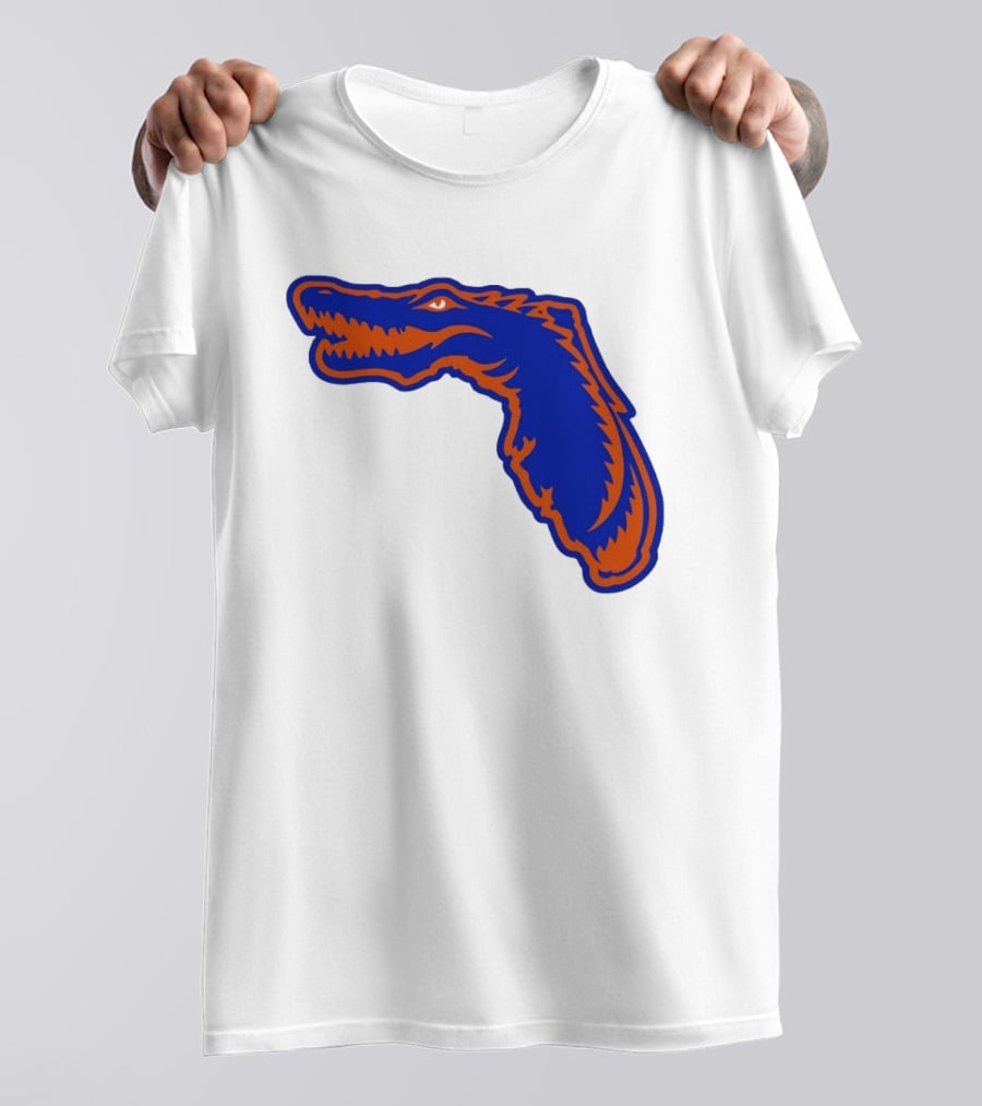 Florida Gators State Shape Blue Orange Gator Map T-Shirt