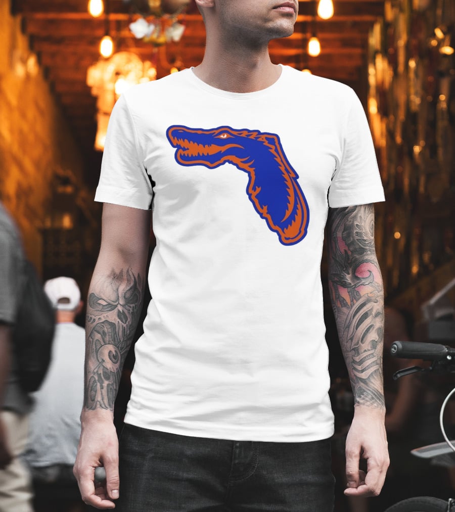 Florida Gators State Shape Blue Orange Gator Map T-Shirt