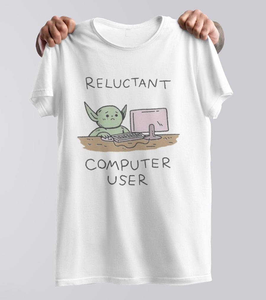 Reluctant Computer User Alien Creature At Desk T-Shirt