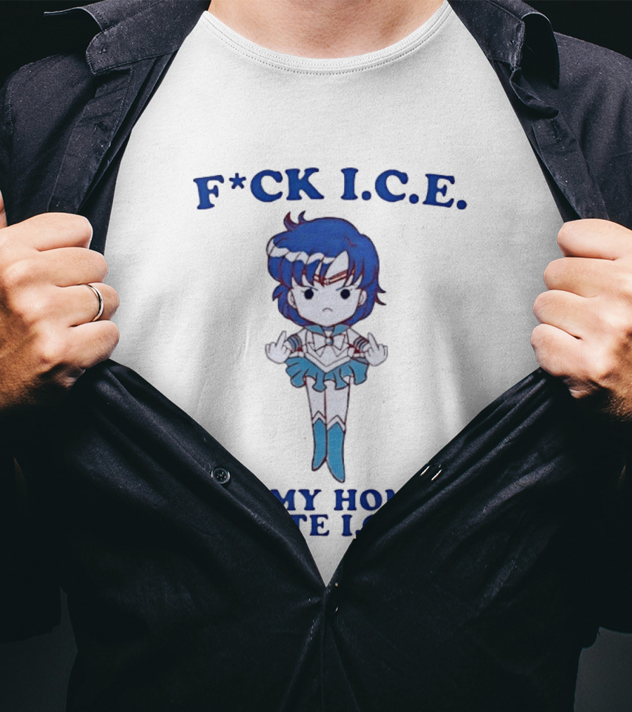 F*ck I.C.E. All My Homies Hate I.C.E. Sailor Mercury Middle Fingers T-Shirt