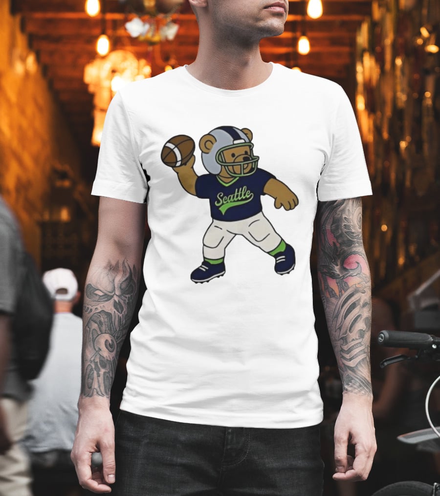 Teddy Bear Football Player Throwing Ball Seattle T-Shirt