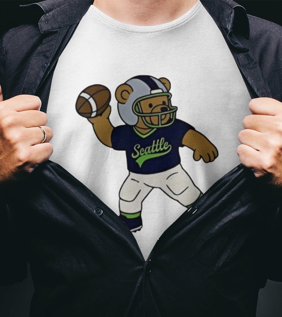 Teddy Bear Football Player Throwing Ball Seattle T-Shirt