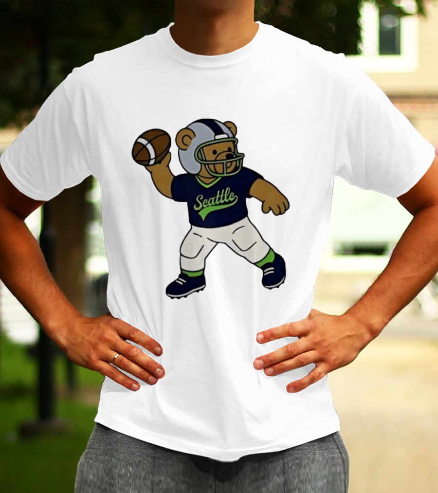 Teddy Bear Football Player Throwing Ball Seattle T-Shirt