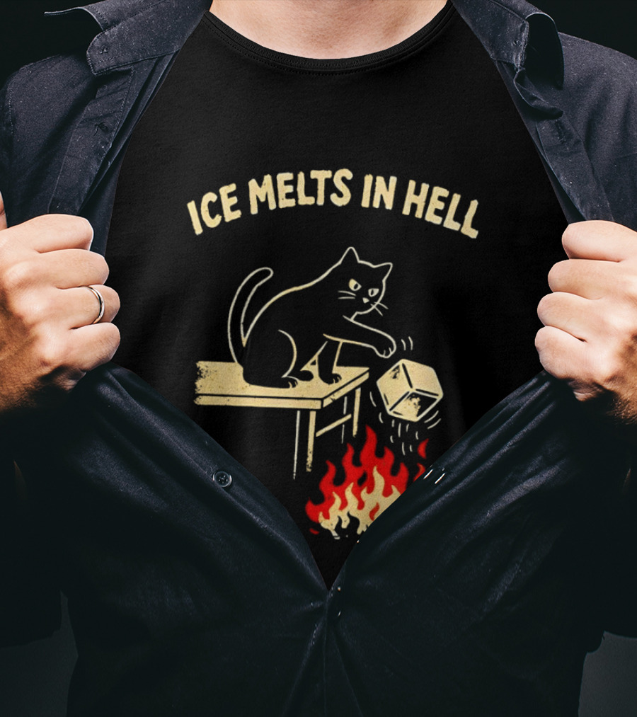 Ice Melts In Hell Cat With Fire And Ice Cube T-Shirt