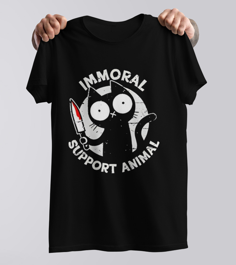 Immoral Support Animal Cat With Knife T-Shirt
