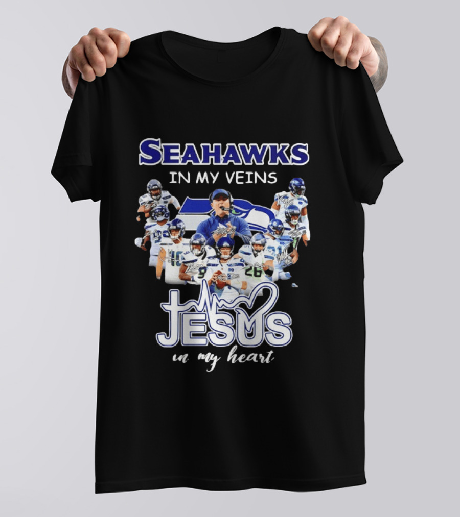 Seattle Seahawks In My Veins Jesus In My Heart Football Fans T-Shirt