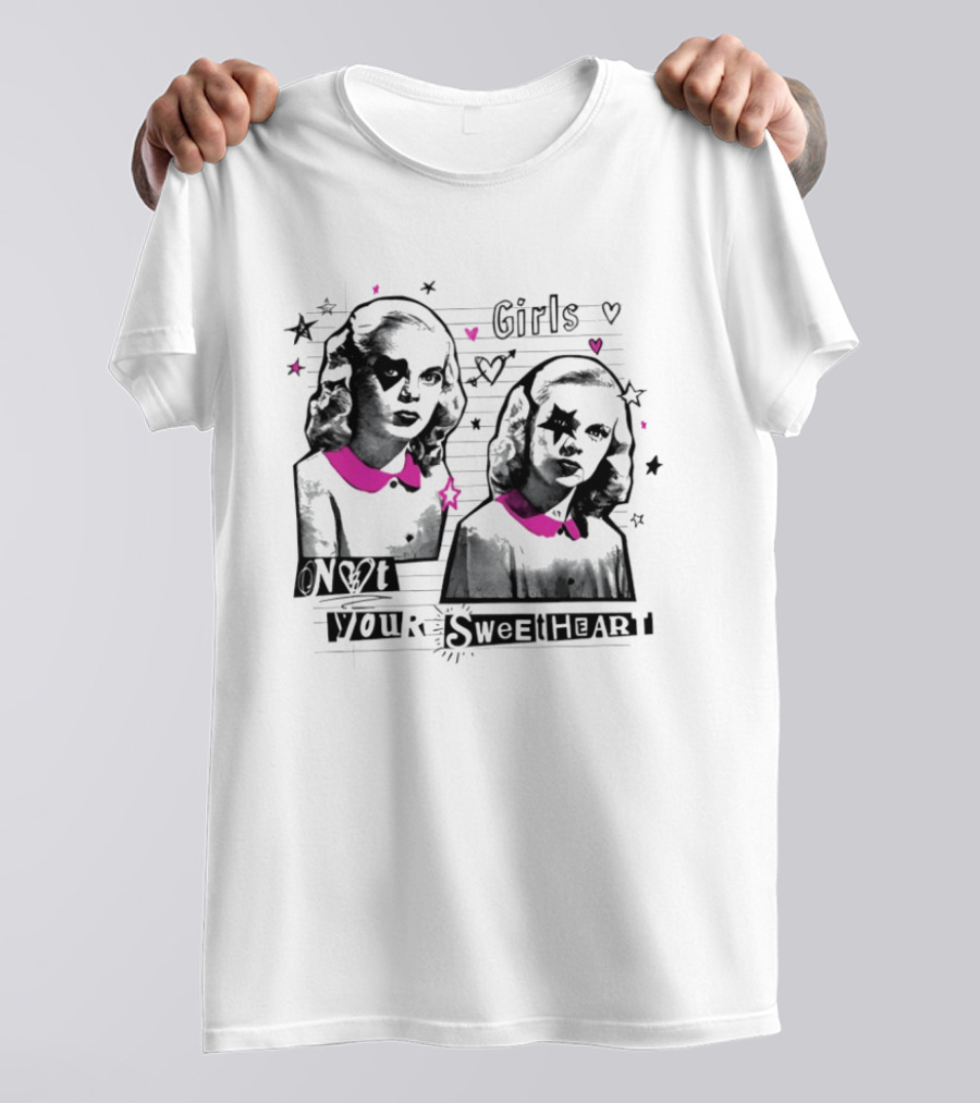 Girls Not Your Sweetheart Retro Pink Collar Twins T-Shirt
