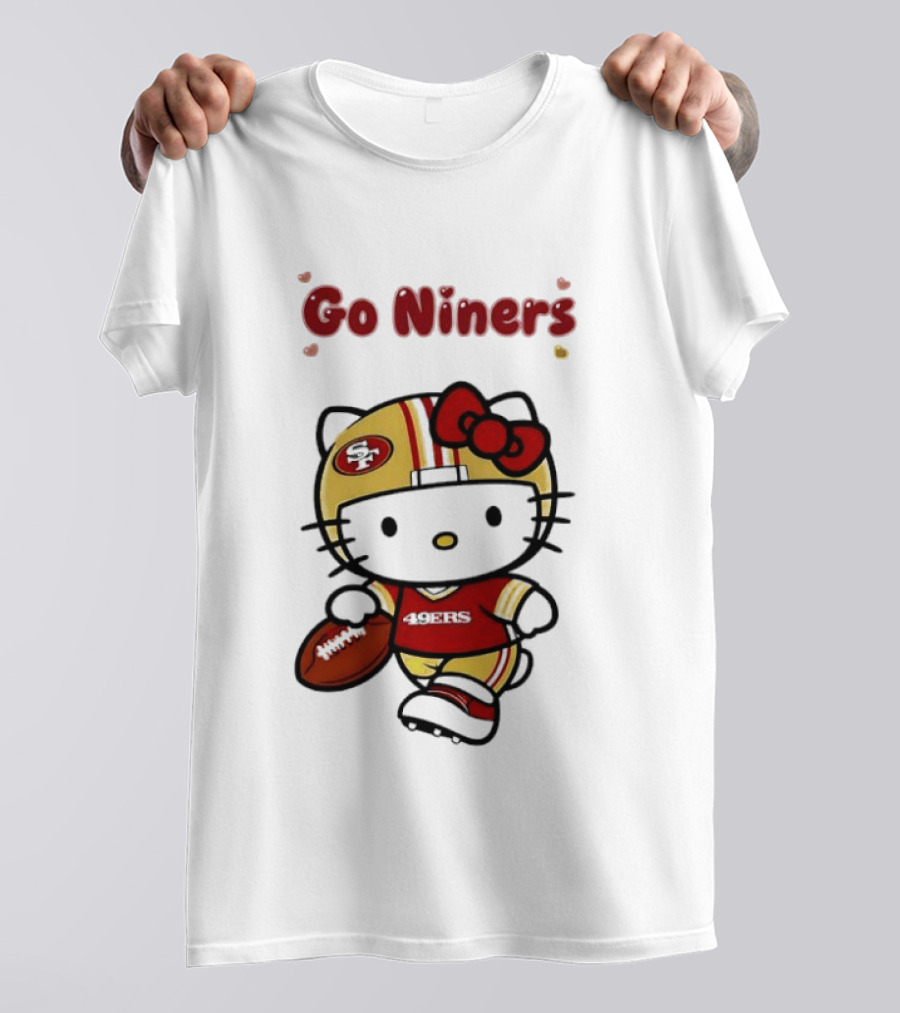 Go Niners SF Oval Gold Helmet Jersey Hello Kitty Football Bow T-Shirt