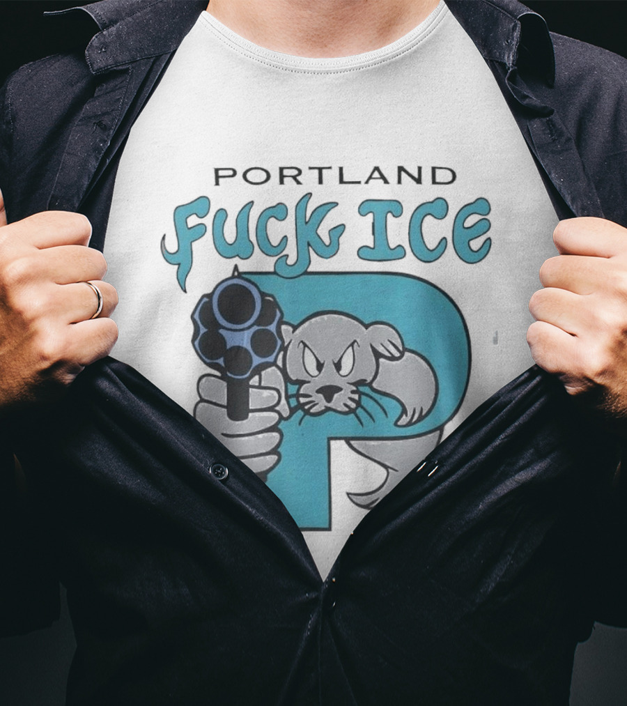 Portland Fuck ICE Seal Holding Revolver Protest T-Shirt