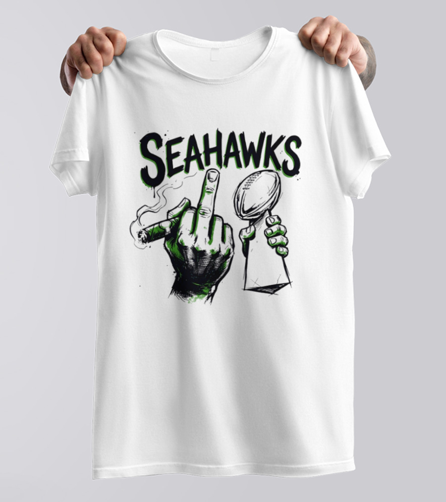 Seahawks Middle Finger Smoking Trophy 2025 T-Shirt