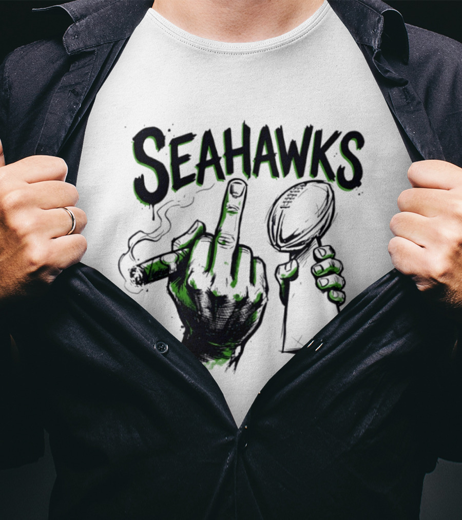 Seahawks Middle Finger Smoking Trophy 2025 T-Shirt
