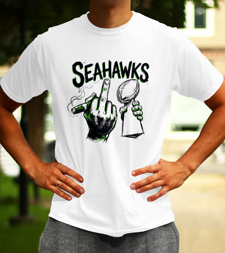 Seahawks Middle Finger Smoking Trophy 2025 T-Shirt